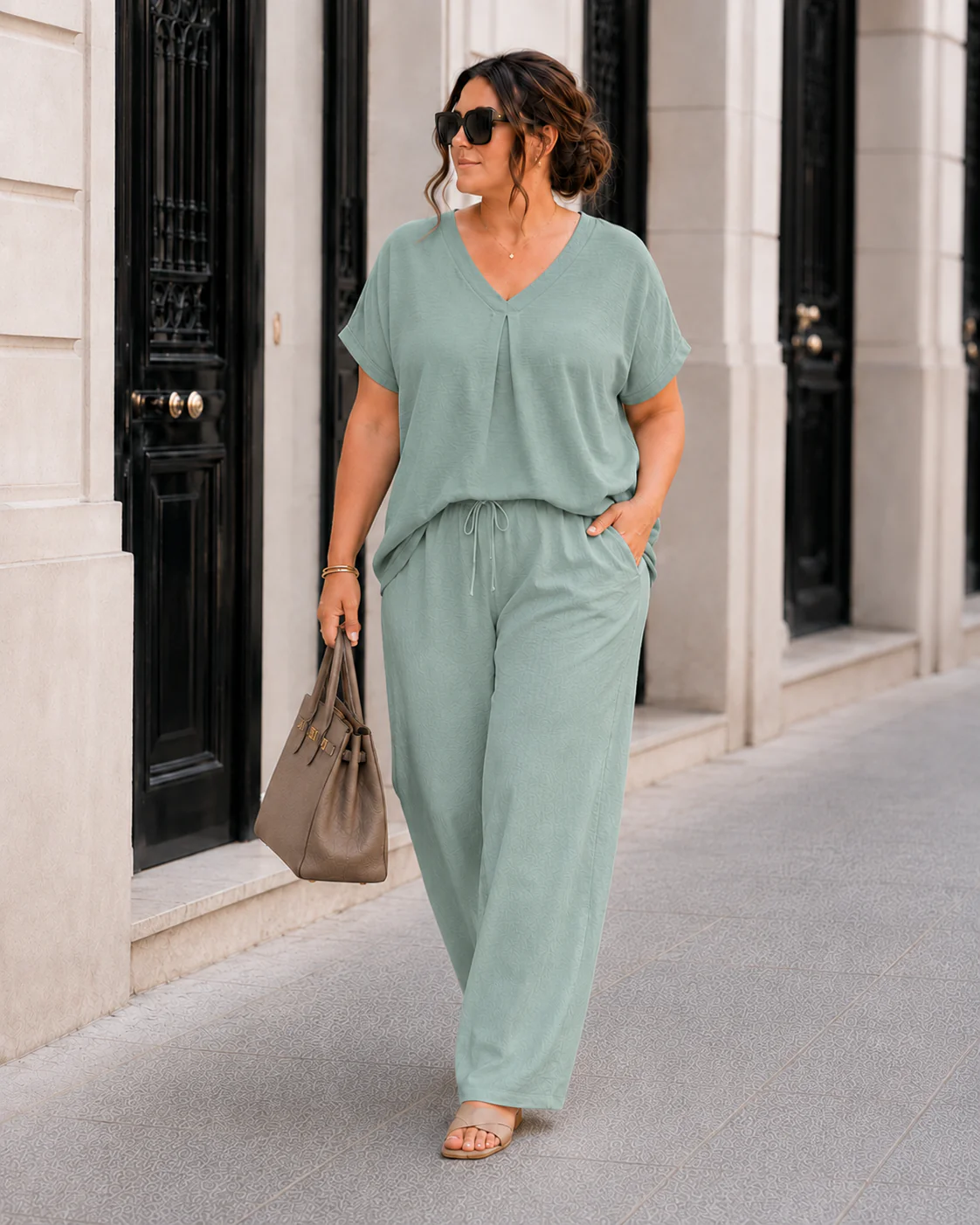Basic top met V-hals Edith Mint