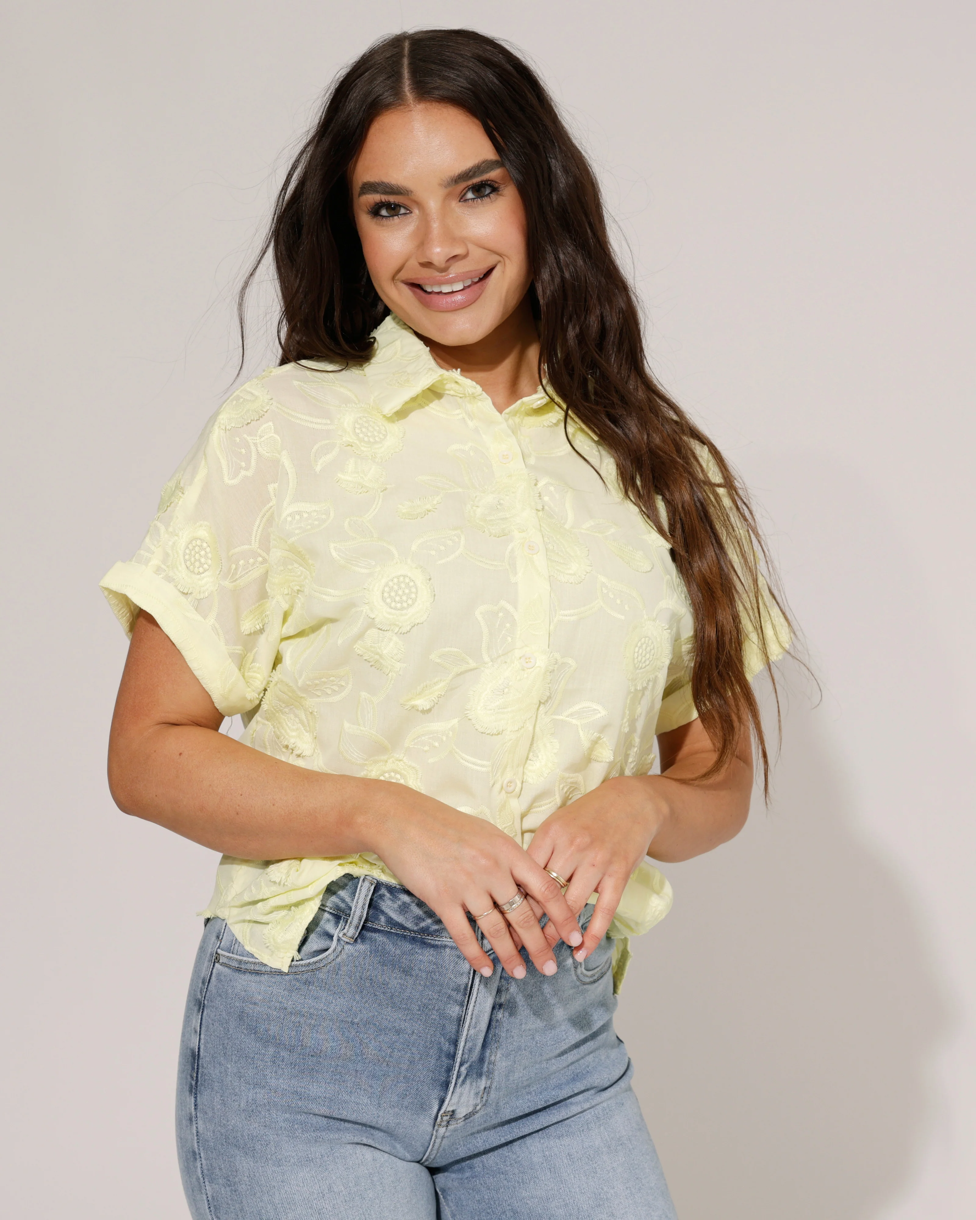 Blouse met bloemen Vicky Geel