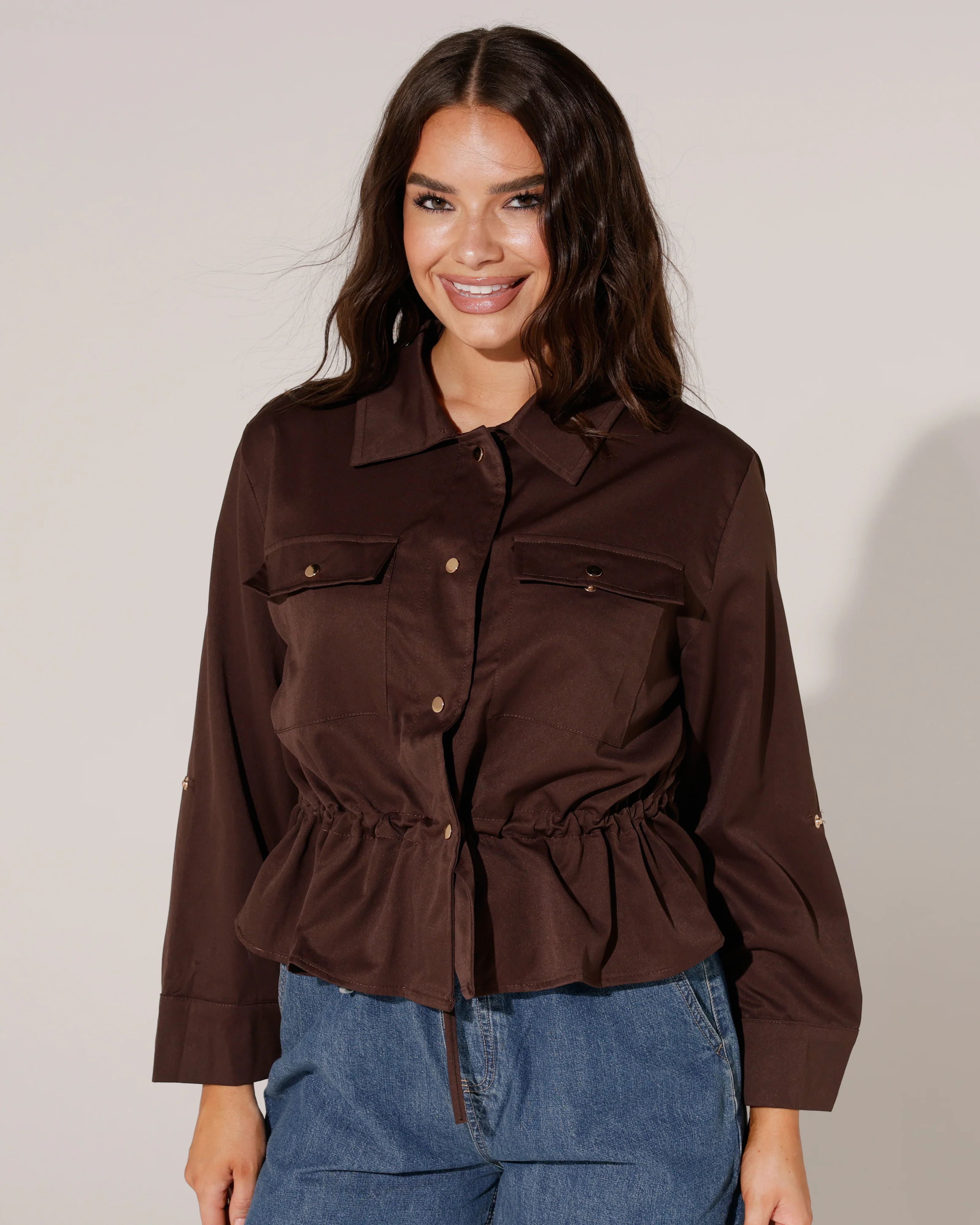 Blouse met borstzakken Nore Donkerbruin - Image 2