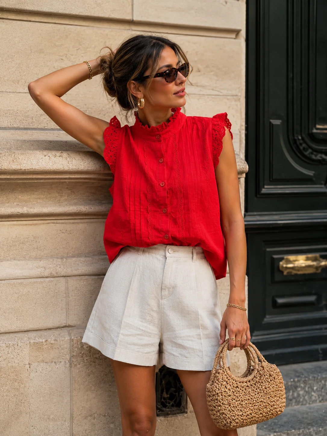 Blouse met kant Nance Rood