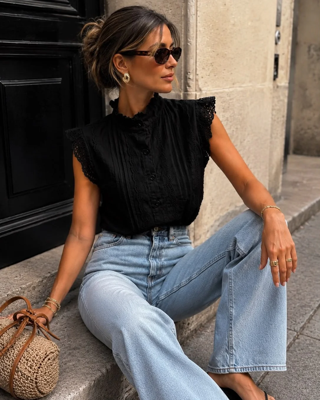 Blouse met kant Nance Zwart - Image 3