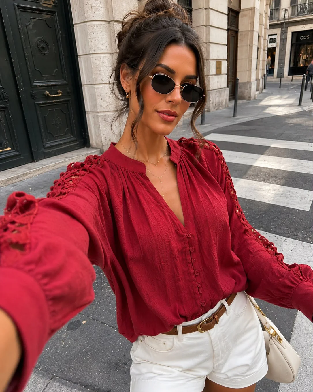 Blouse met open mouwen Nataly Bordeaux