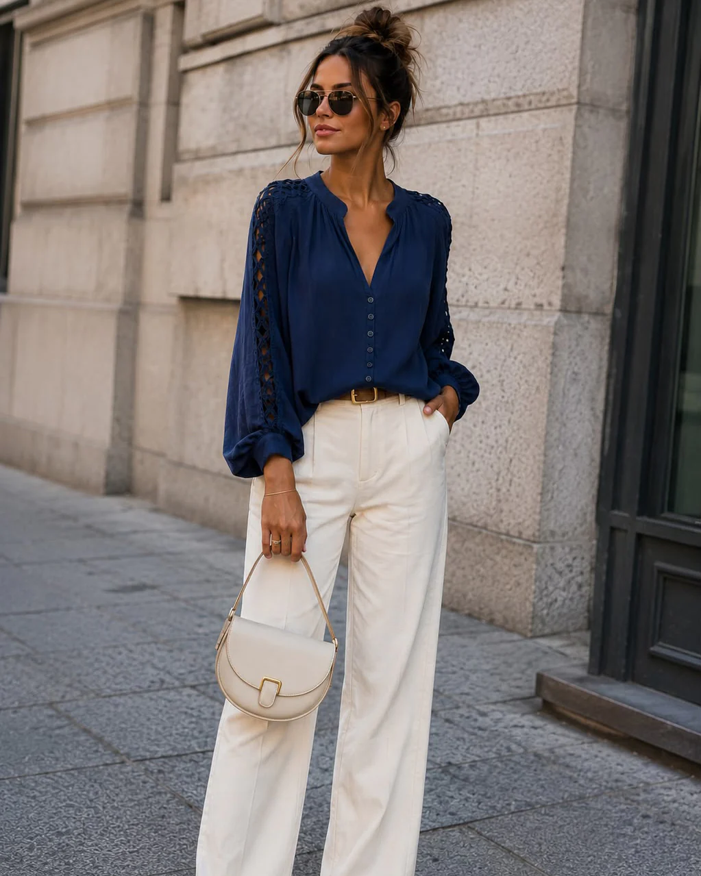 Blouse met open mouwen Nataly Donkerblauw - Image 2