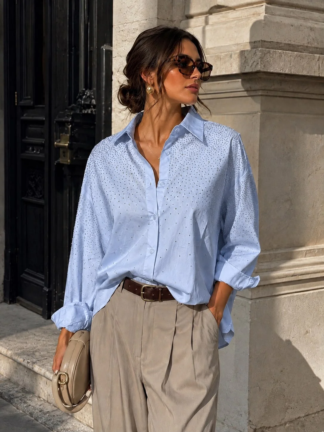 Blouse met strass Yazz Lichtblauw
