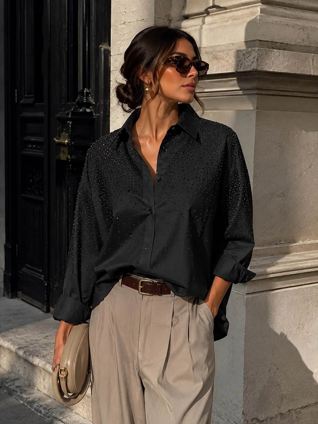 Blouse met strass Yazz Zwart - Image 3