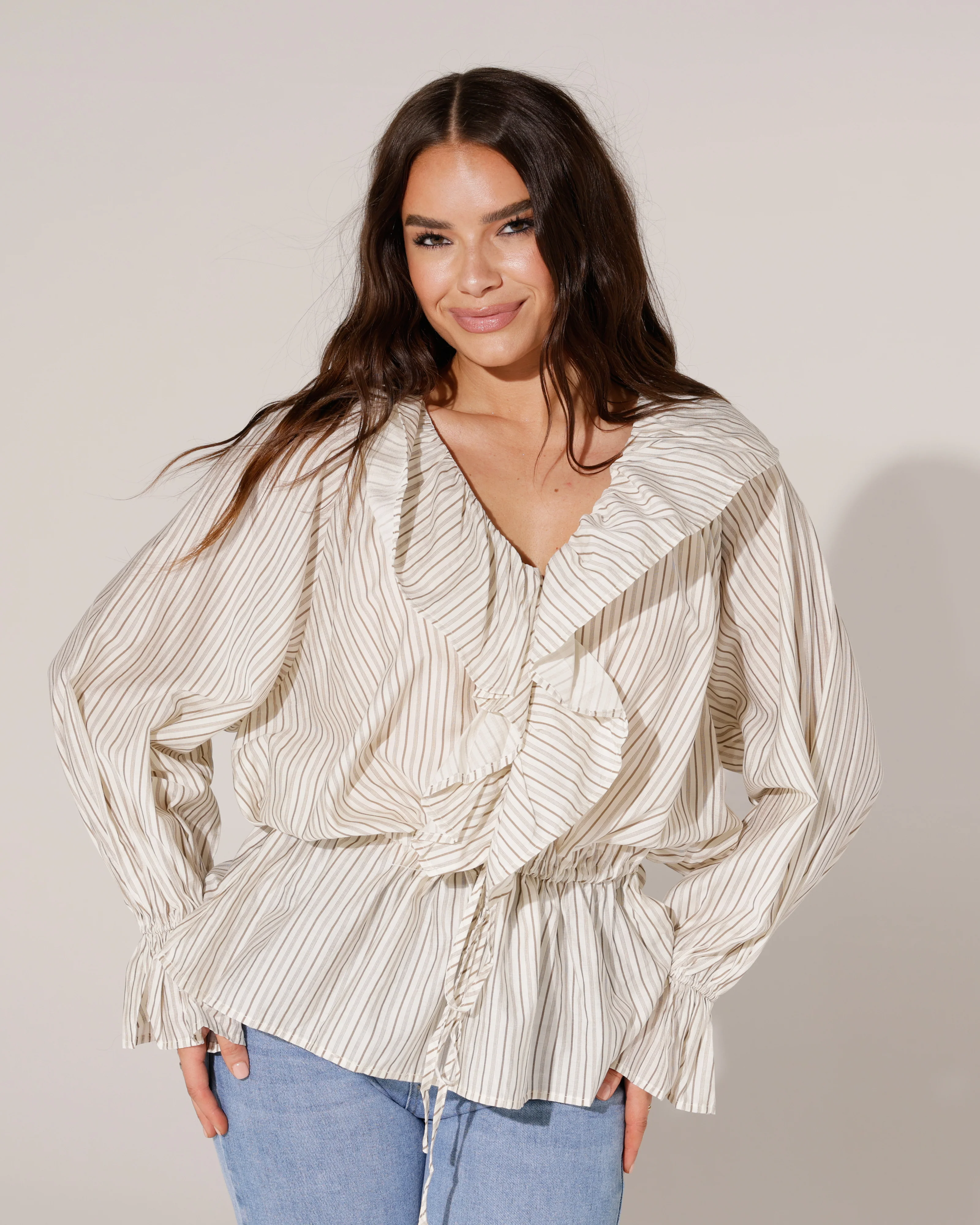 Blouse met streepjes Cilly Taupe - Image 2