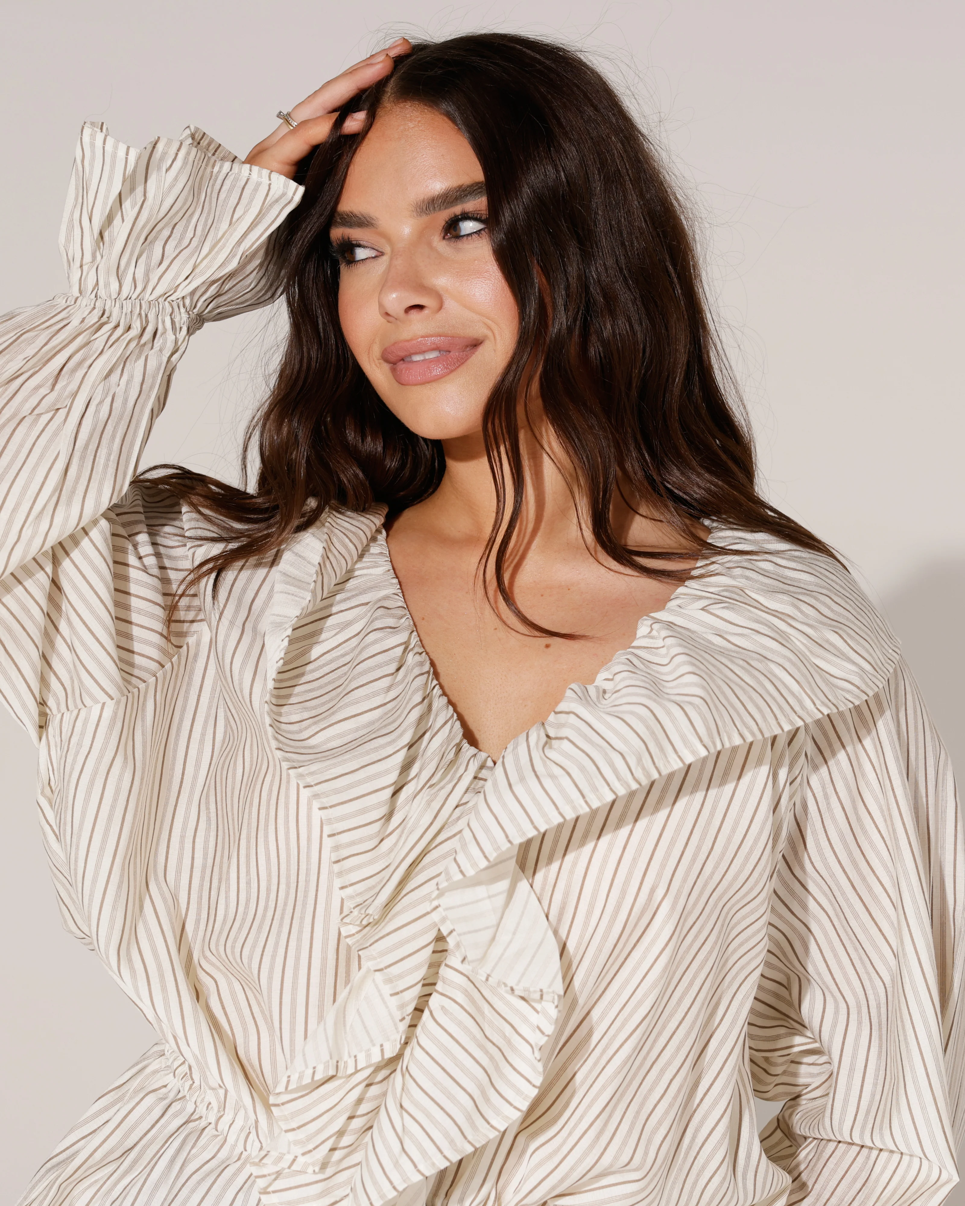 Blouse met streepjes Cilly Taupe - Image 3