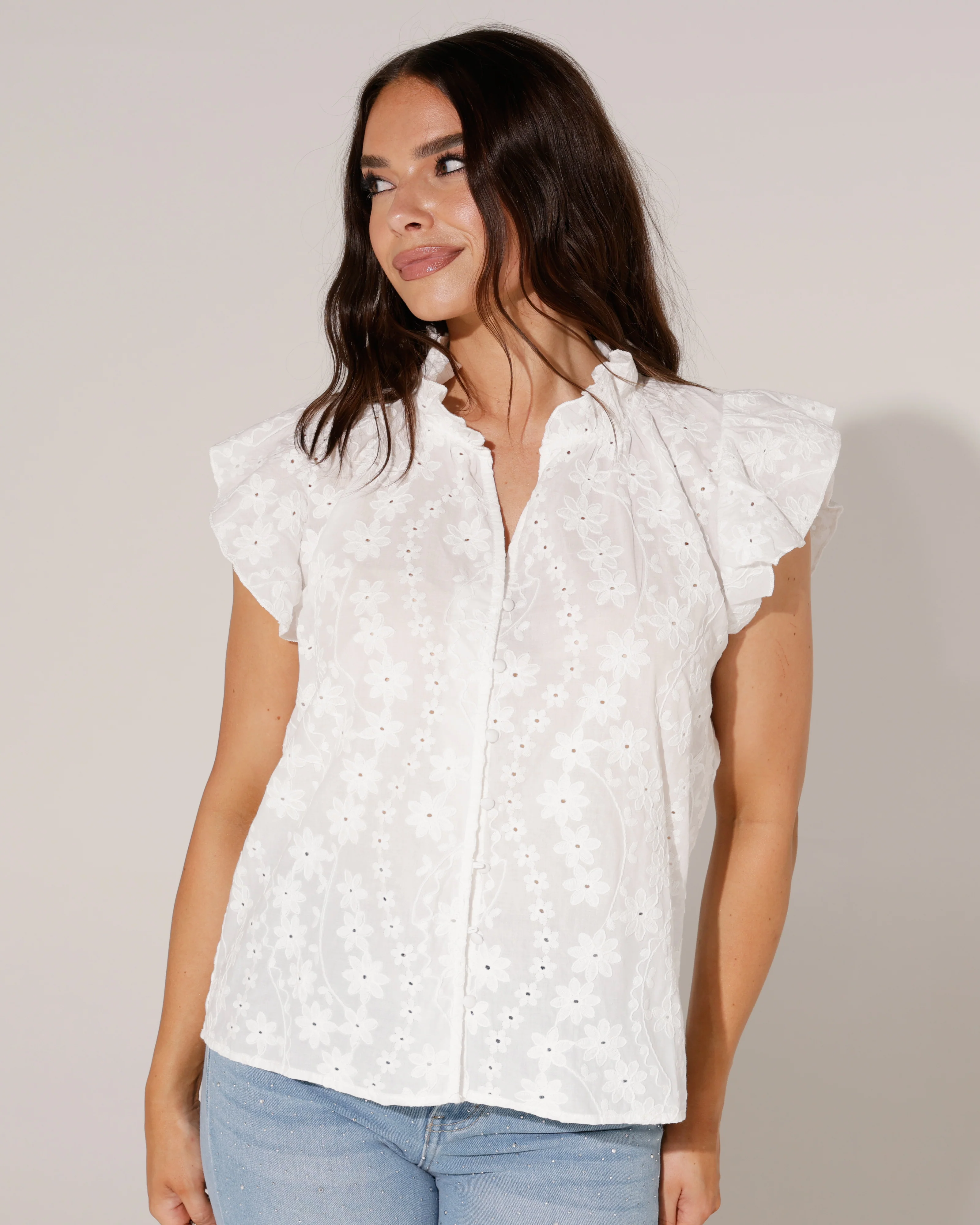 Broderie blouse met ruchekraag Skye Wit