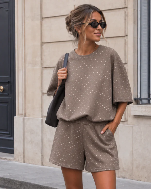 Co-ord set met glitters Mindey Taupe