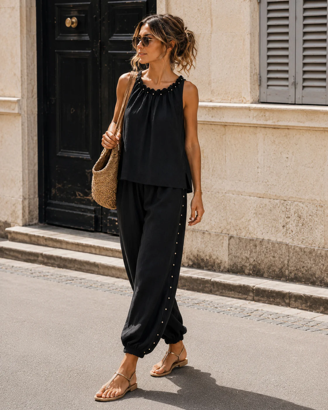 Co-ord set met zilveren details Yenna Zwart