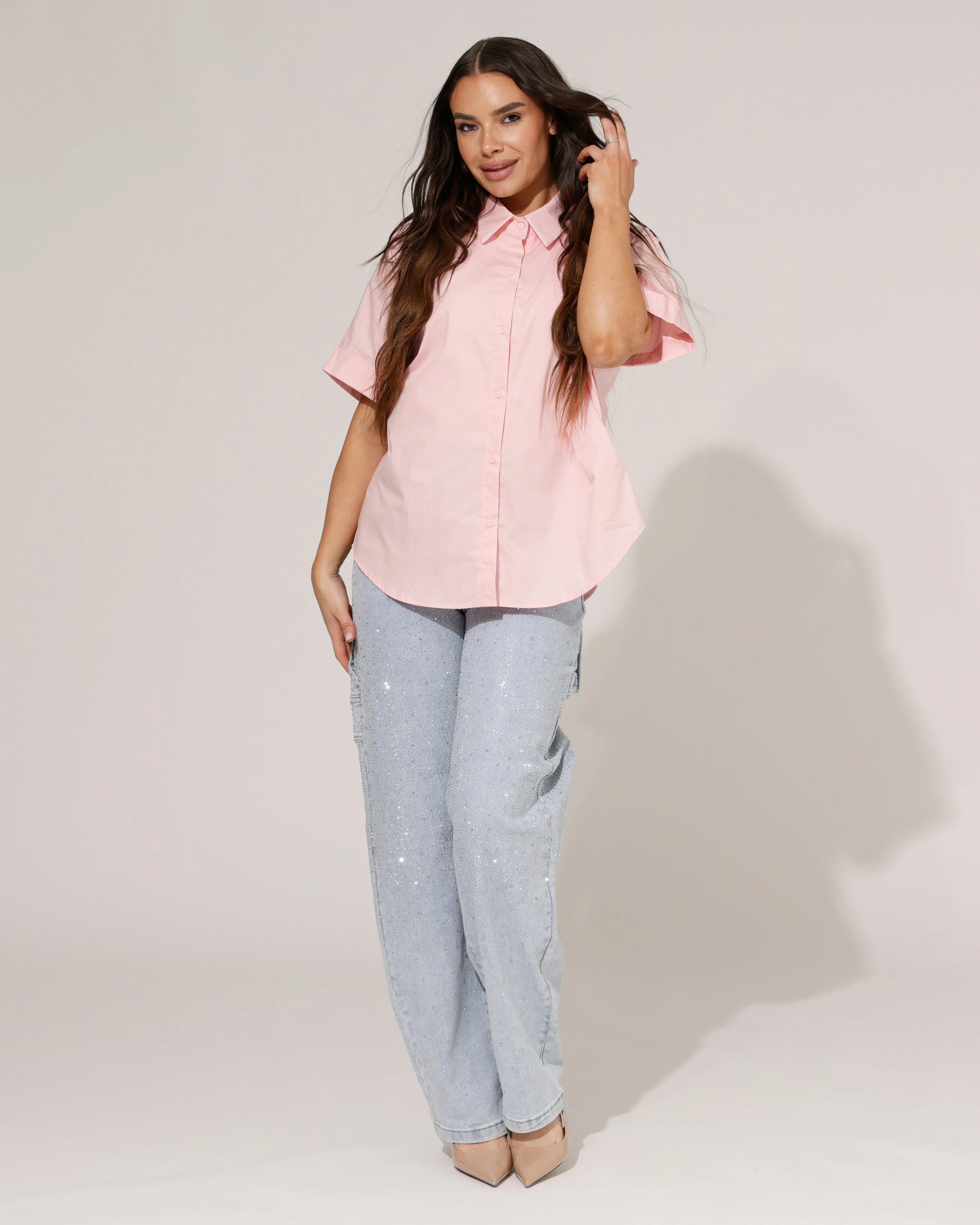 Effen blouse korte mouwen Lilly Roze - Image 3