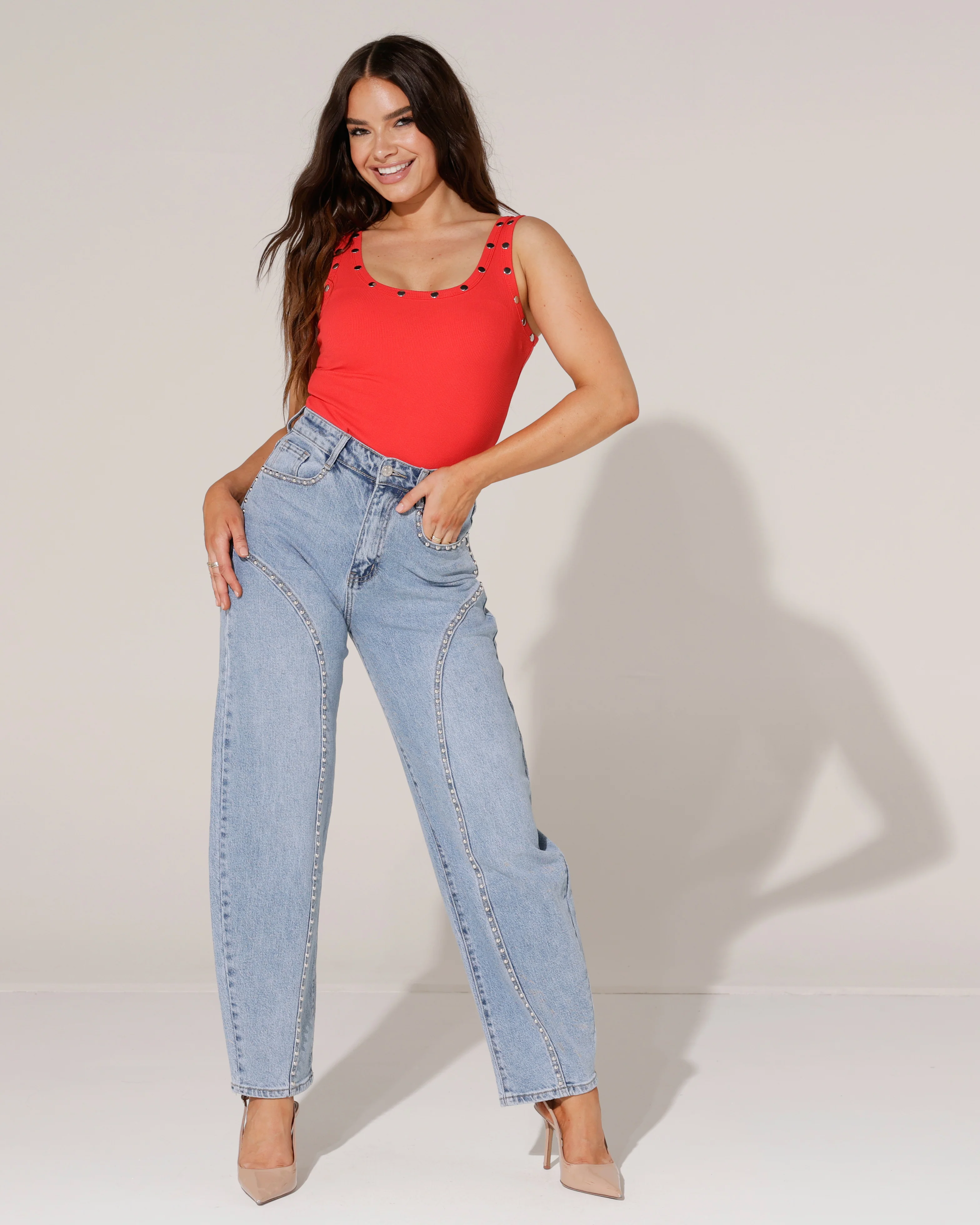 Folyrose | Barrel jeans met studs Bibi Blauw - Image 3