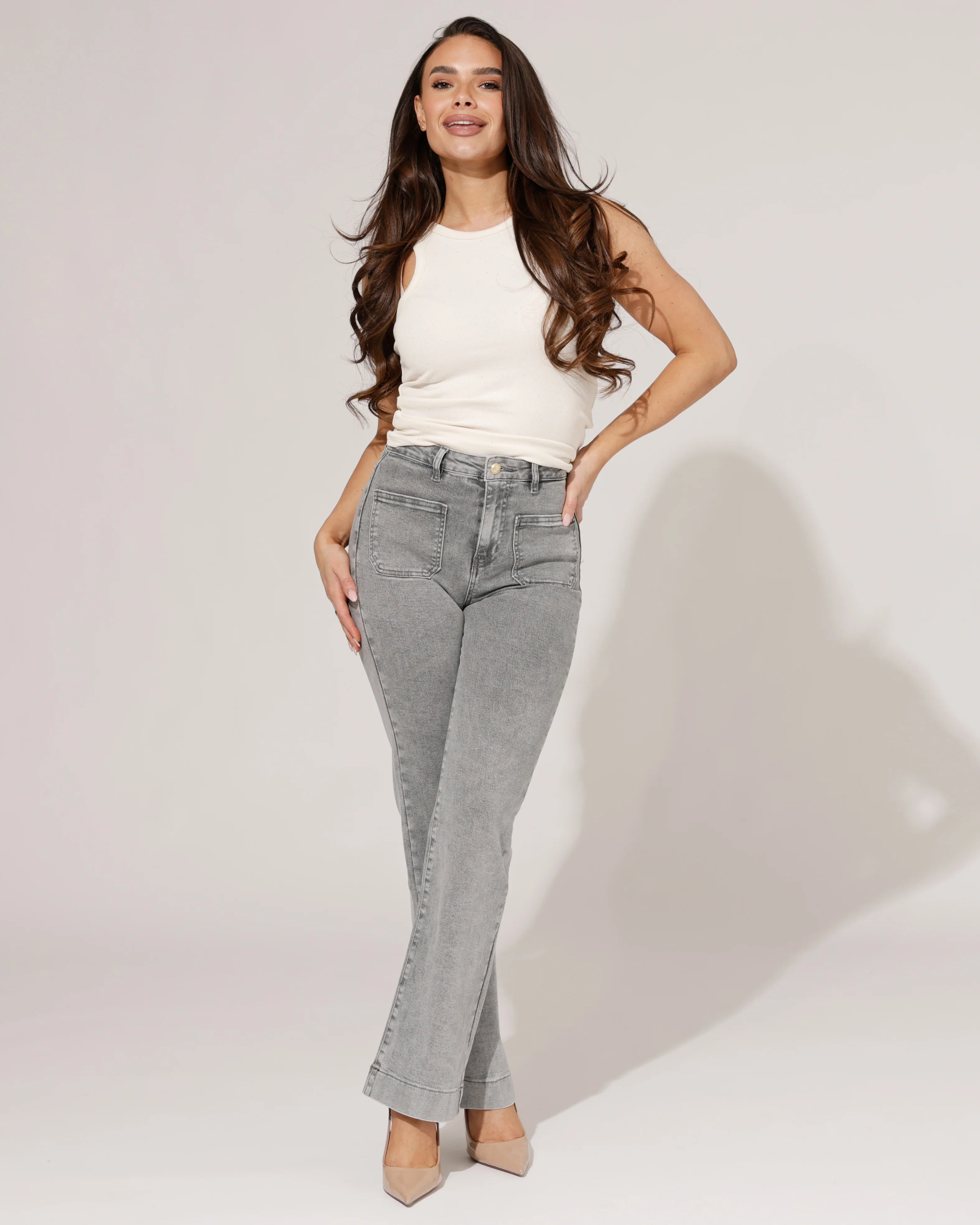 Folyrose | Wide leg jeans Jana-S Grijs