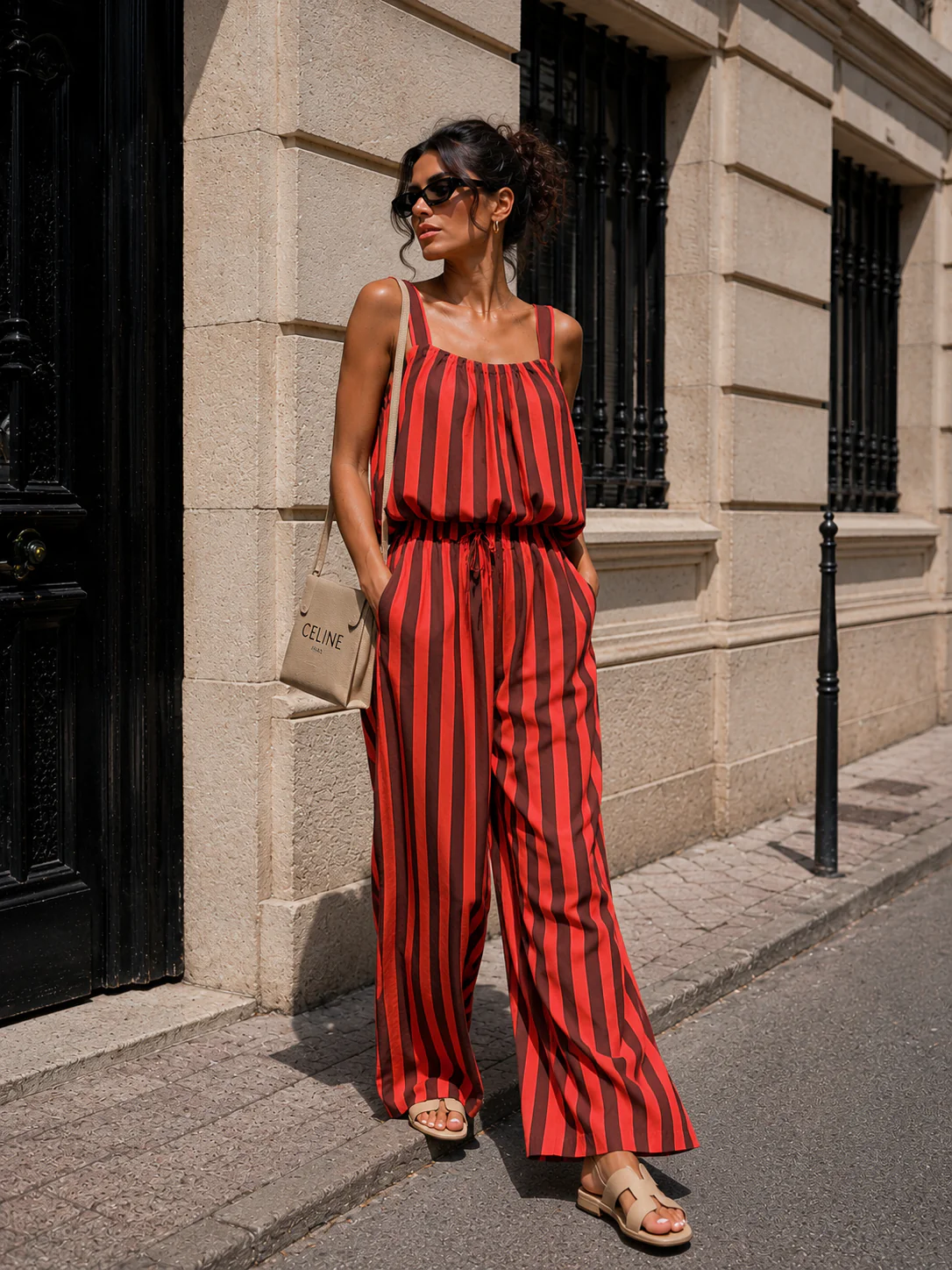 Gestreept co-ord set Estelle Bruin/ Rood - Image 2