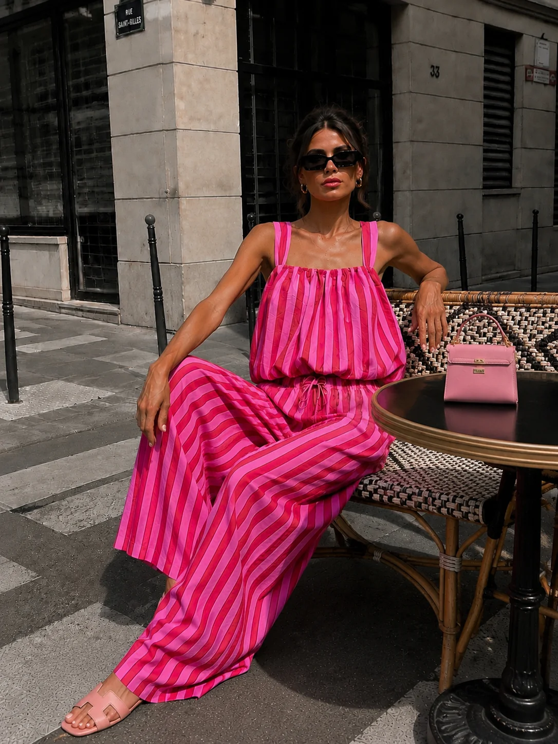 Gestreept co-ord set Estelle Fuchsia - Image 2