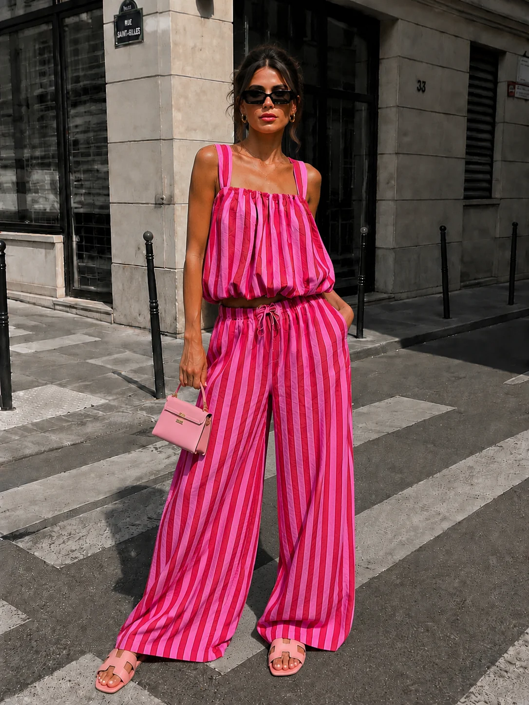 Gestreept co-ord set Estelle Fuchsia - Image 3