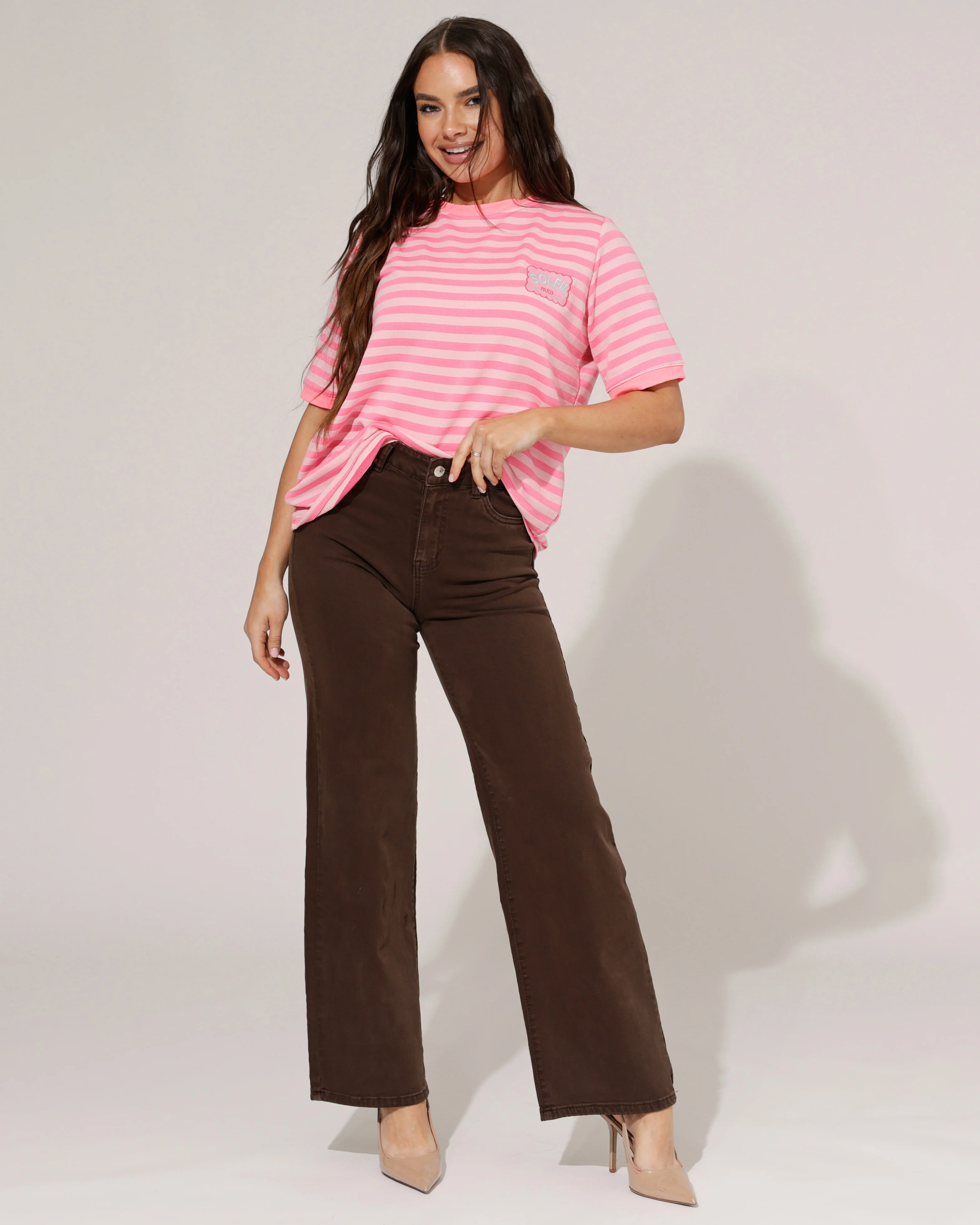 Goodies | Wide leg jeans Es-16 Donkerbruin