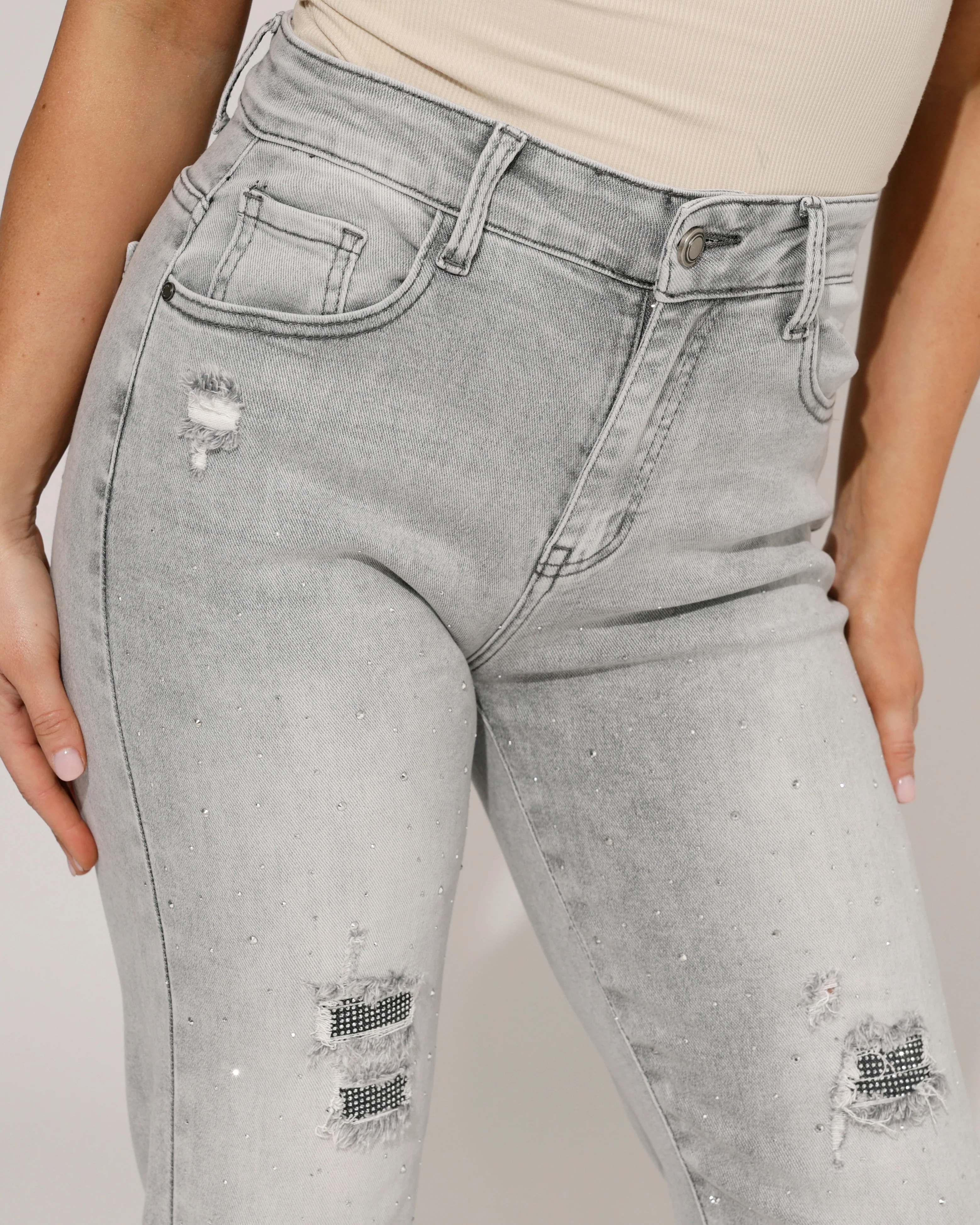 Hello Miss | Mom jeans strass Senny-2 Grijs - Image 4