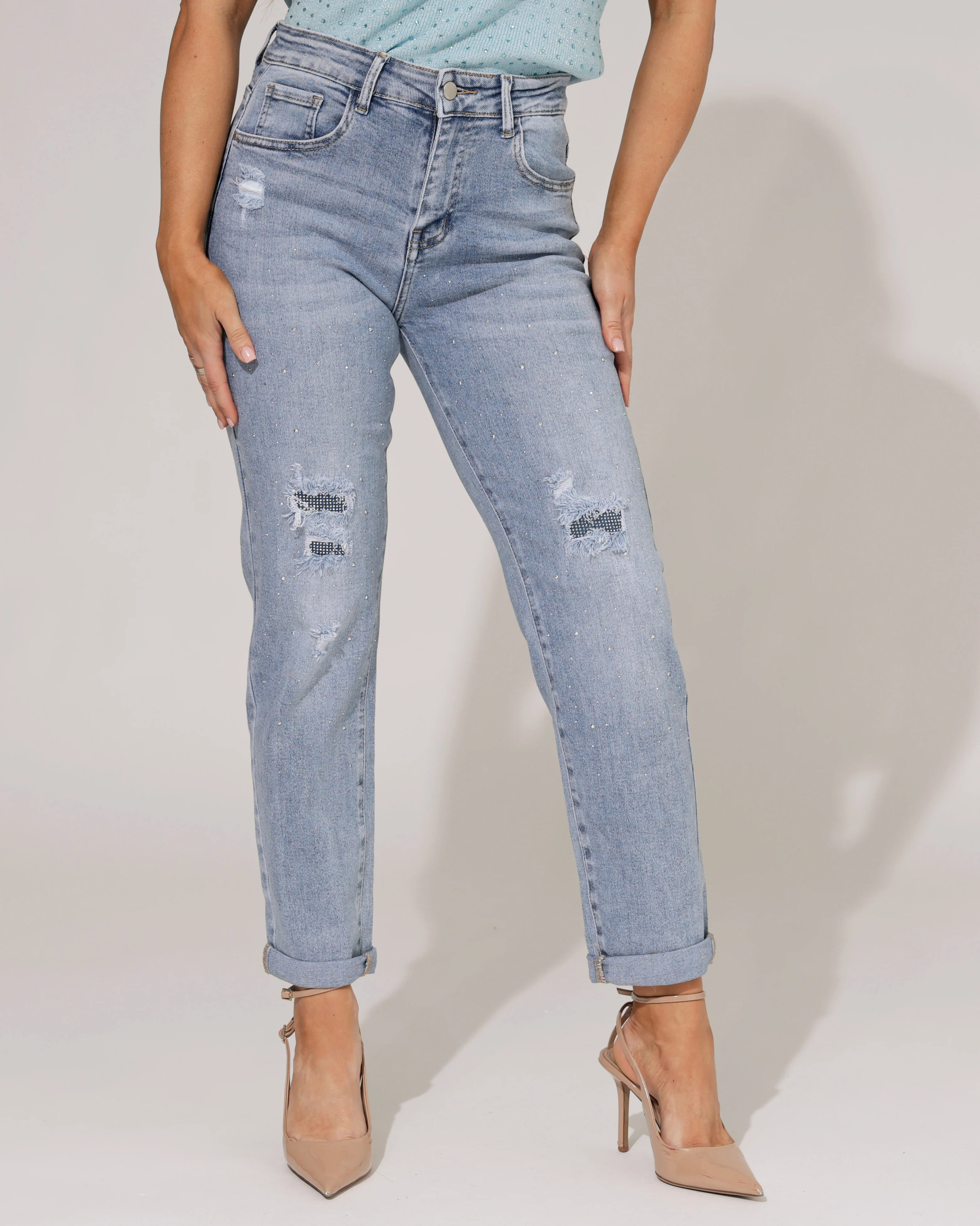 Hello Miss | Mom jeans strass Senny Blauw