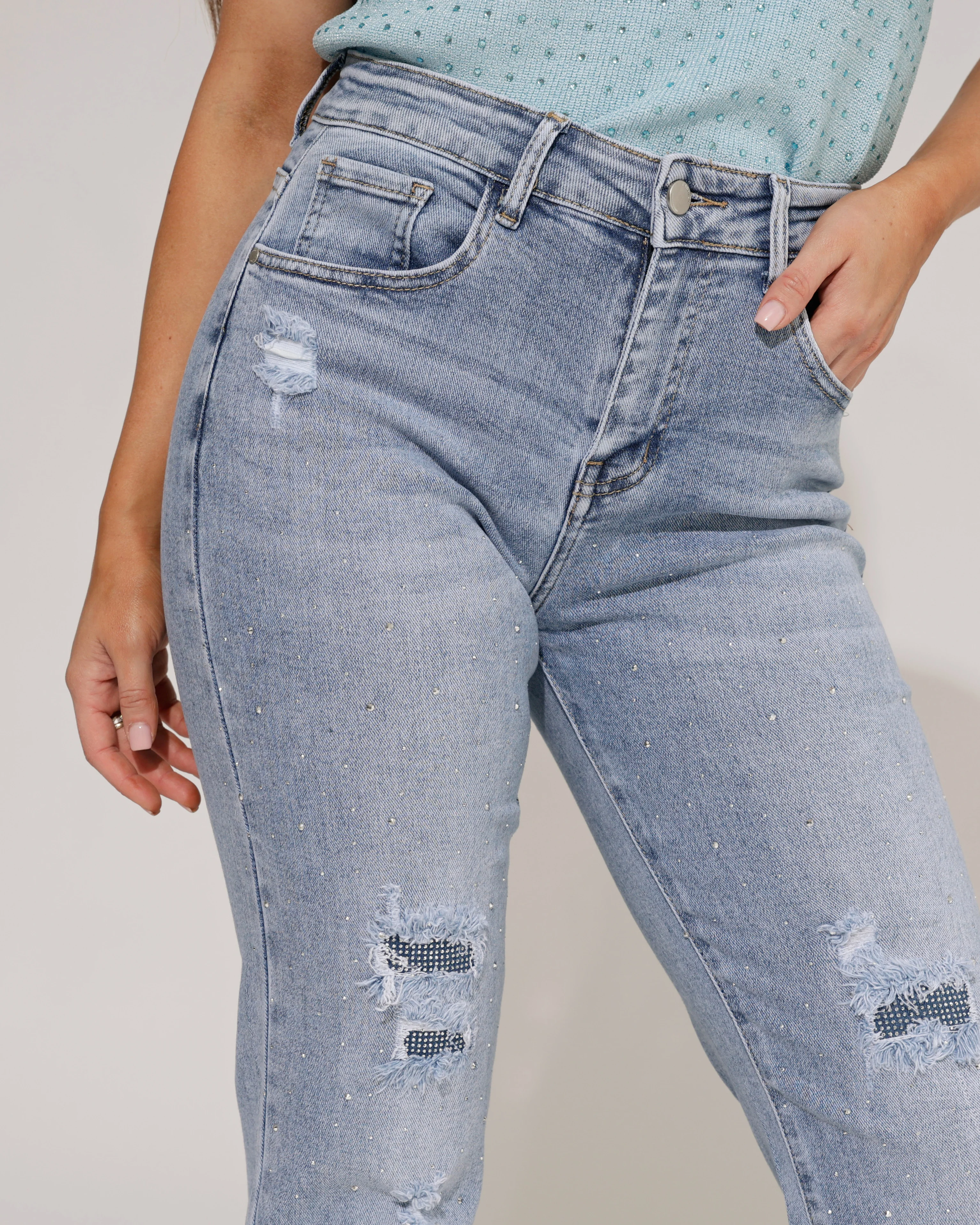 Hello Miss | Mom jeans strass Senny Blauw - Image 3