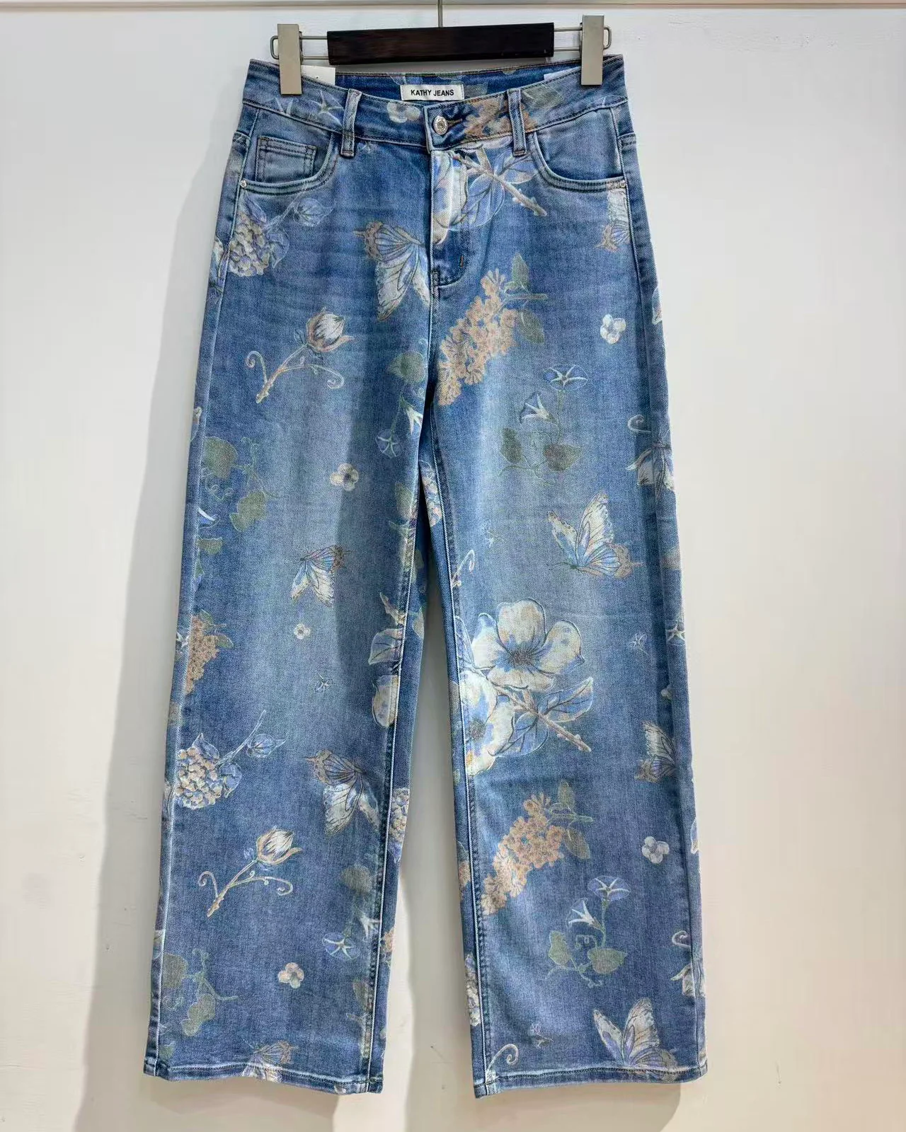 Kathy jeans | Wide leg jeans Flowers Blauw