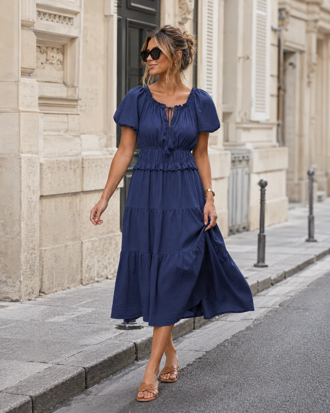 Off-shoulder jurk Noor Donkerblauw - Image 2
