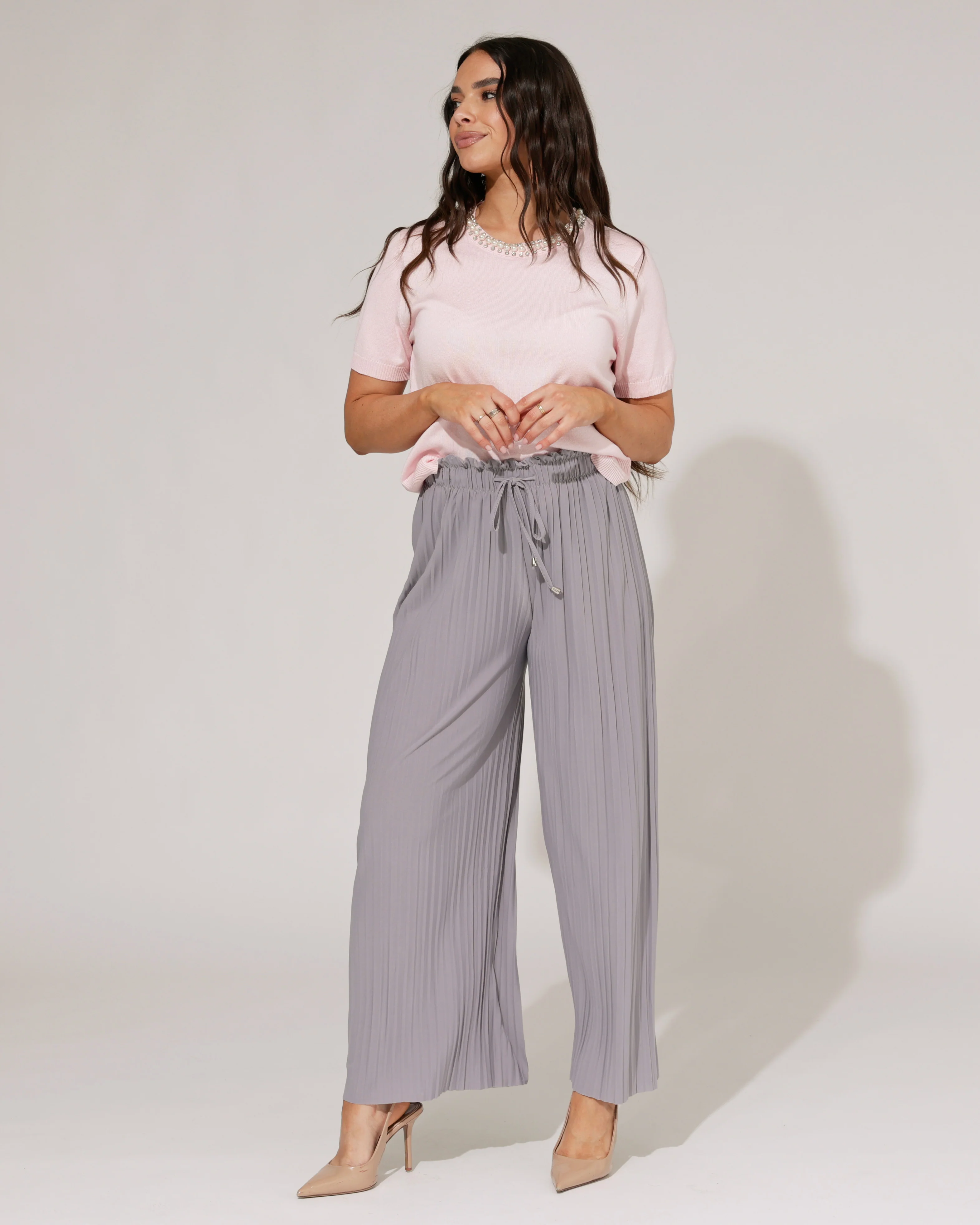 Plisse broek Noa Lichtgrijs