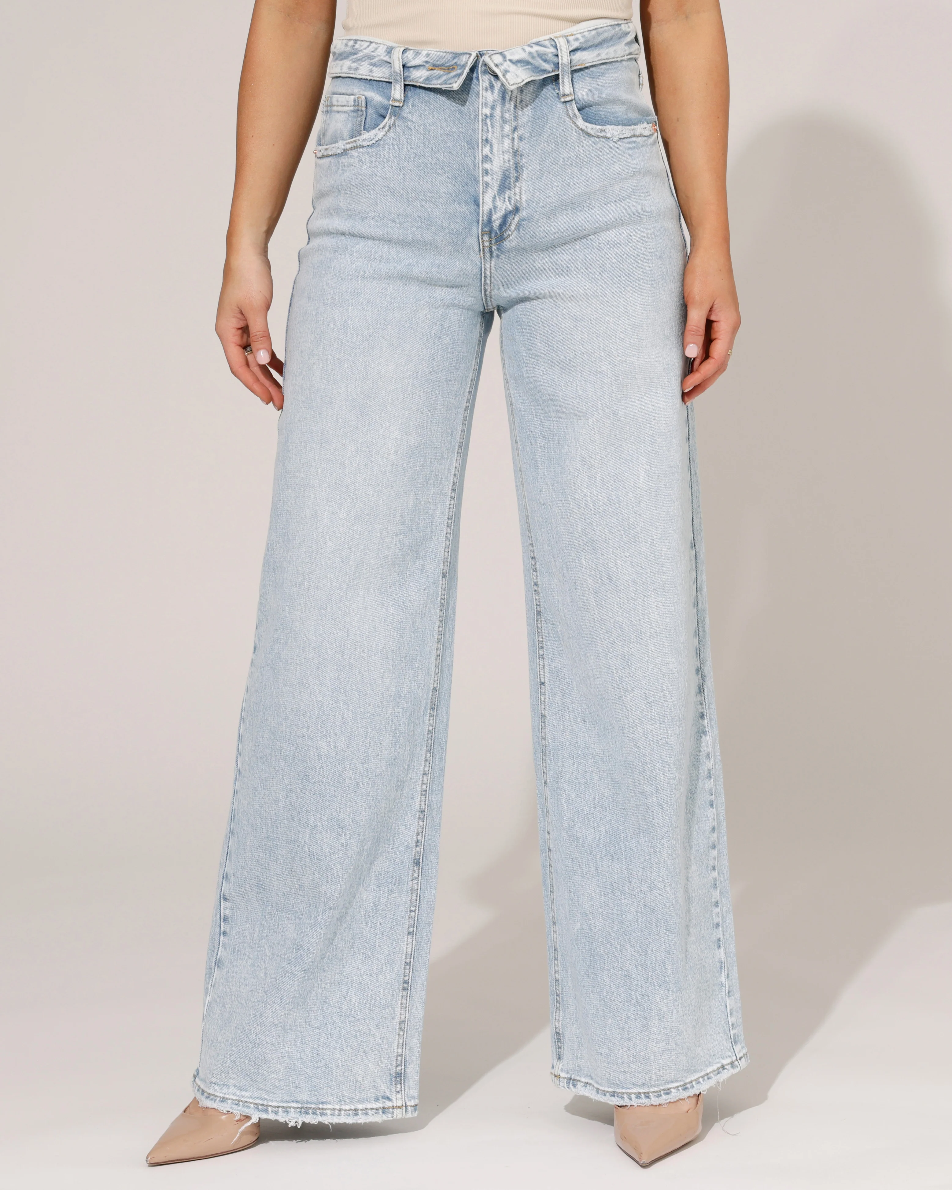 Queen Hearts | Wide leg jeans Fold over Kitty-1 Lichtblauw