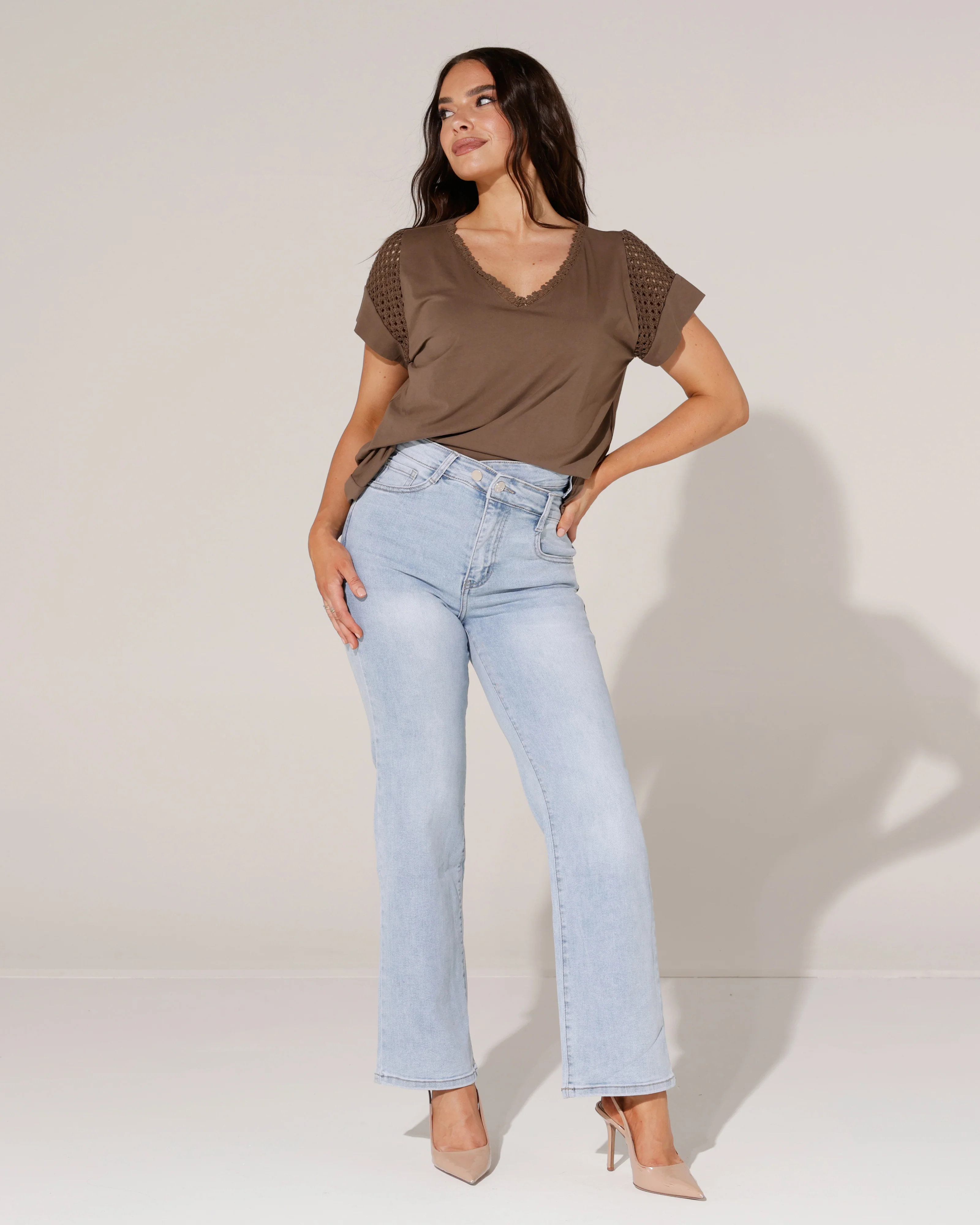 Redseventy | Wide leg jeans schuine knoop Josy-24 Lichtblauw