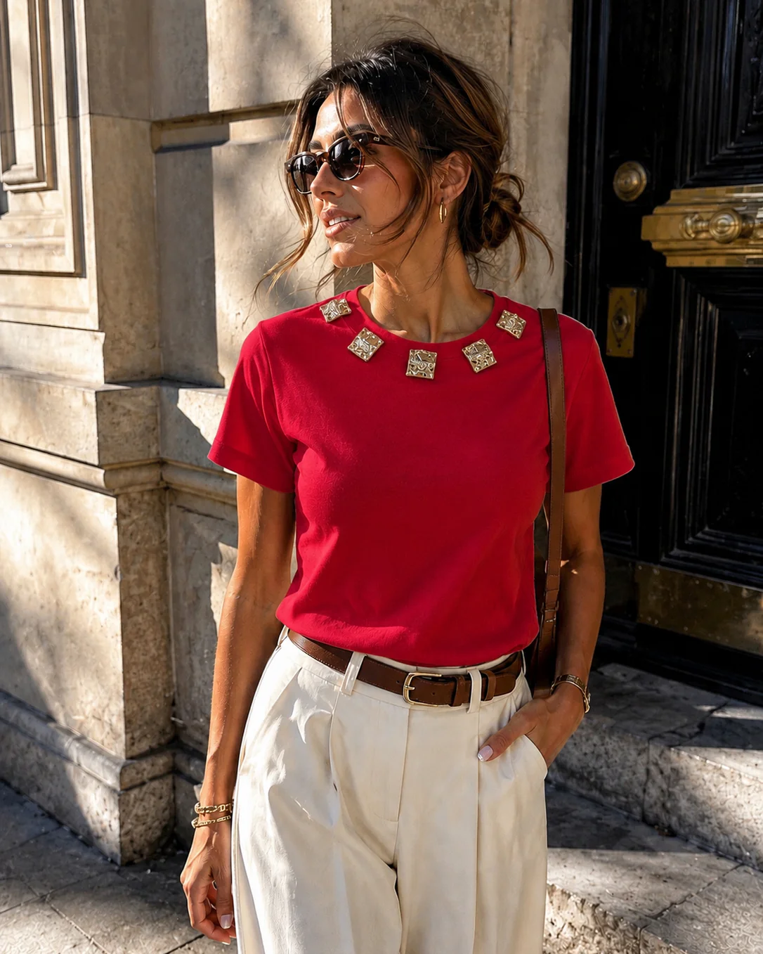 T-shirt met gouden ornamenten Bibi Rood - Image 2