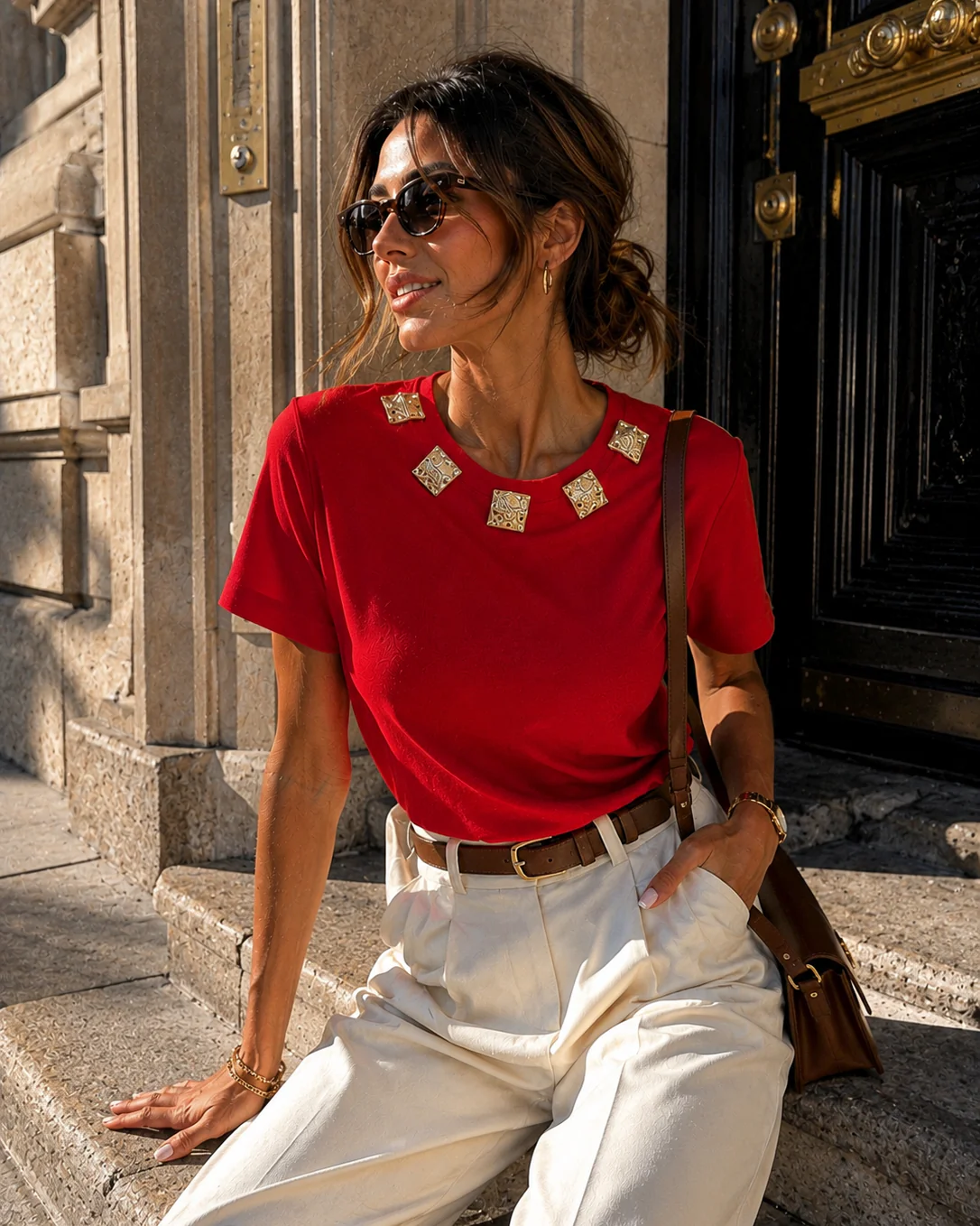 T-shirt met gouden ornamenten Bibi Rood - Image 3