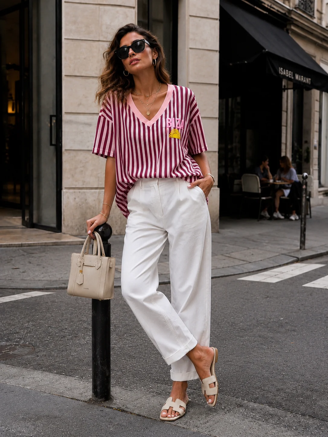 T-shirt V-hals Ibiza Bordeaux