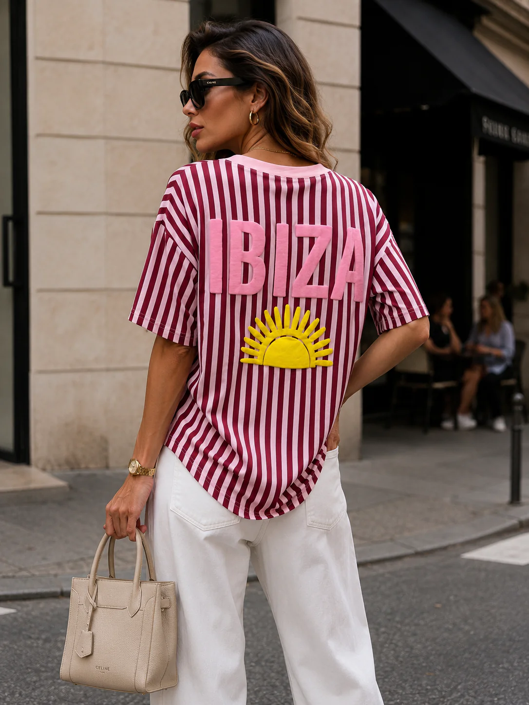 T-shirt V-hals Ibiza Bordeaux - Image 2