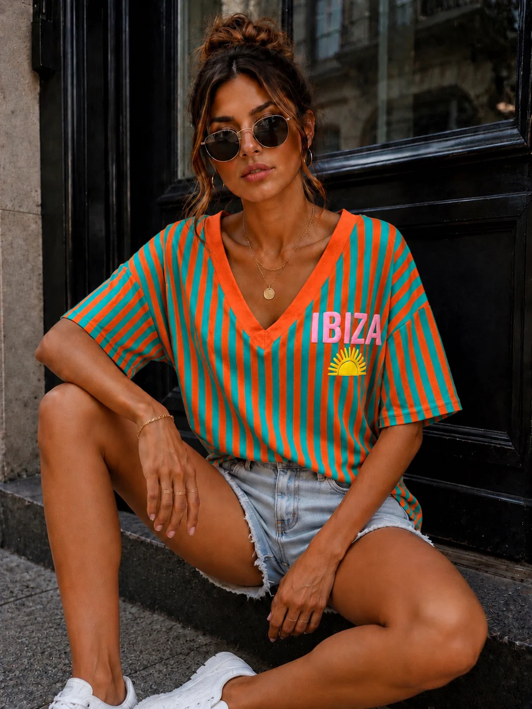 T-shirt V-hals Ibiza Oranje - Image 3