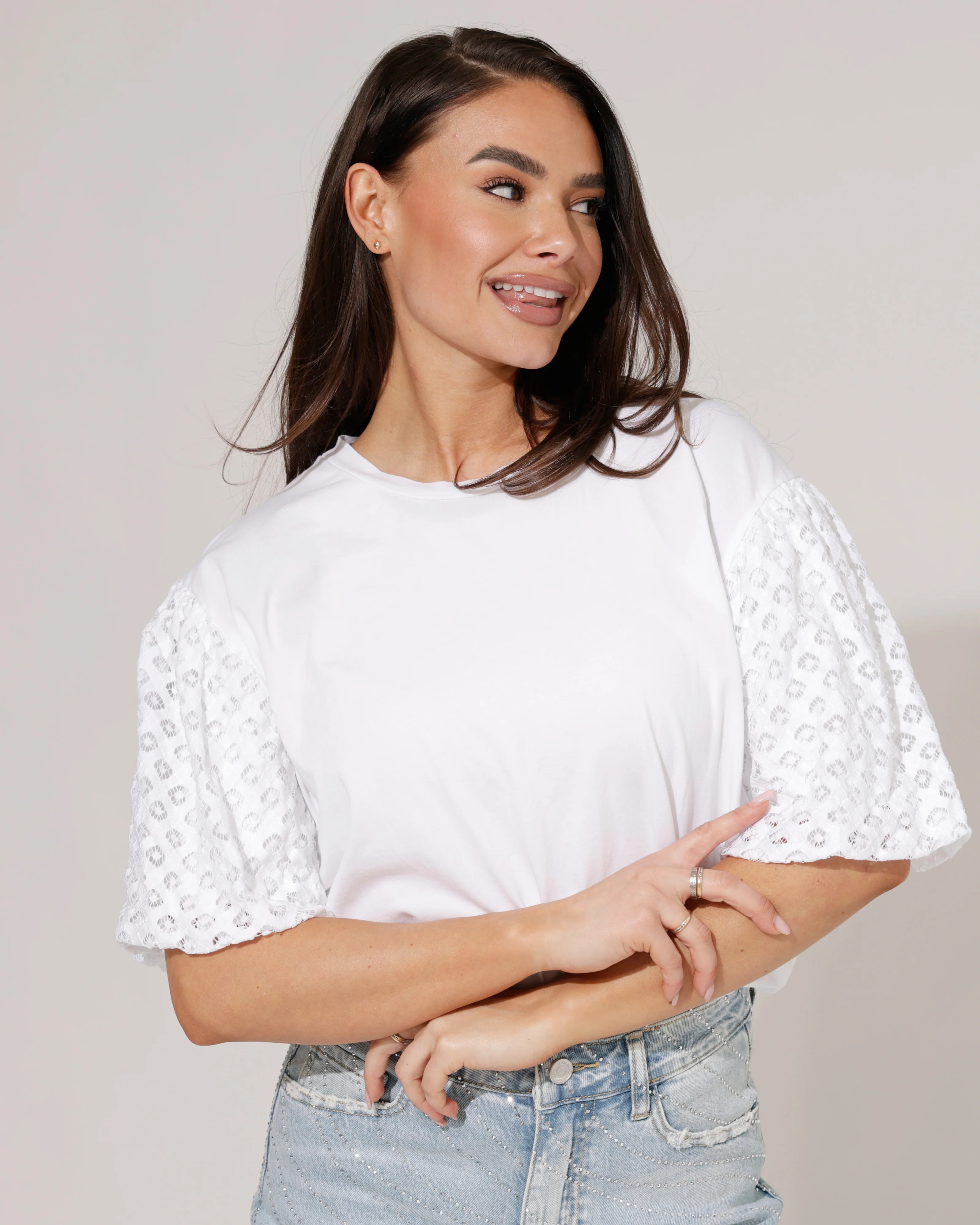 Top met korte mouw kant Bella Wit - Image 2