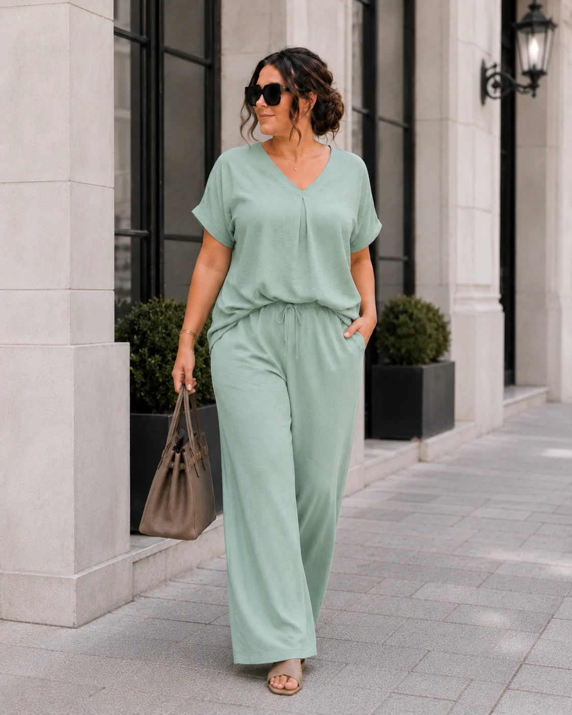 Wijde broek met elastiek Edith Mint