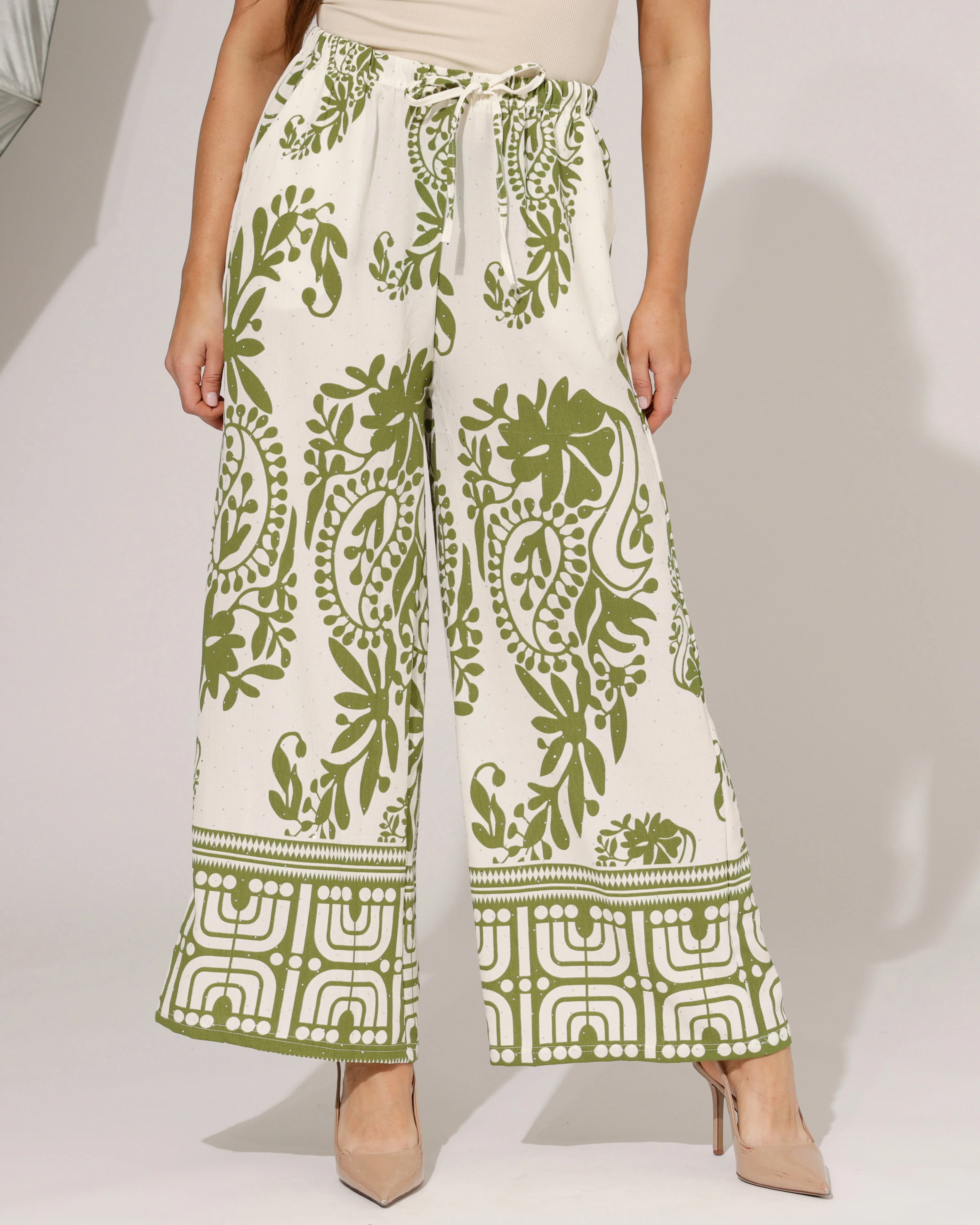 Wijde broek paisley print Farah Groen