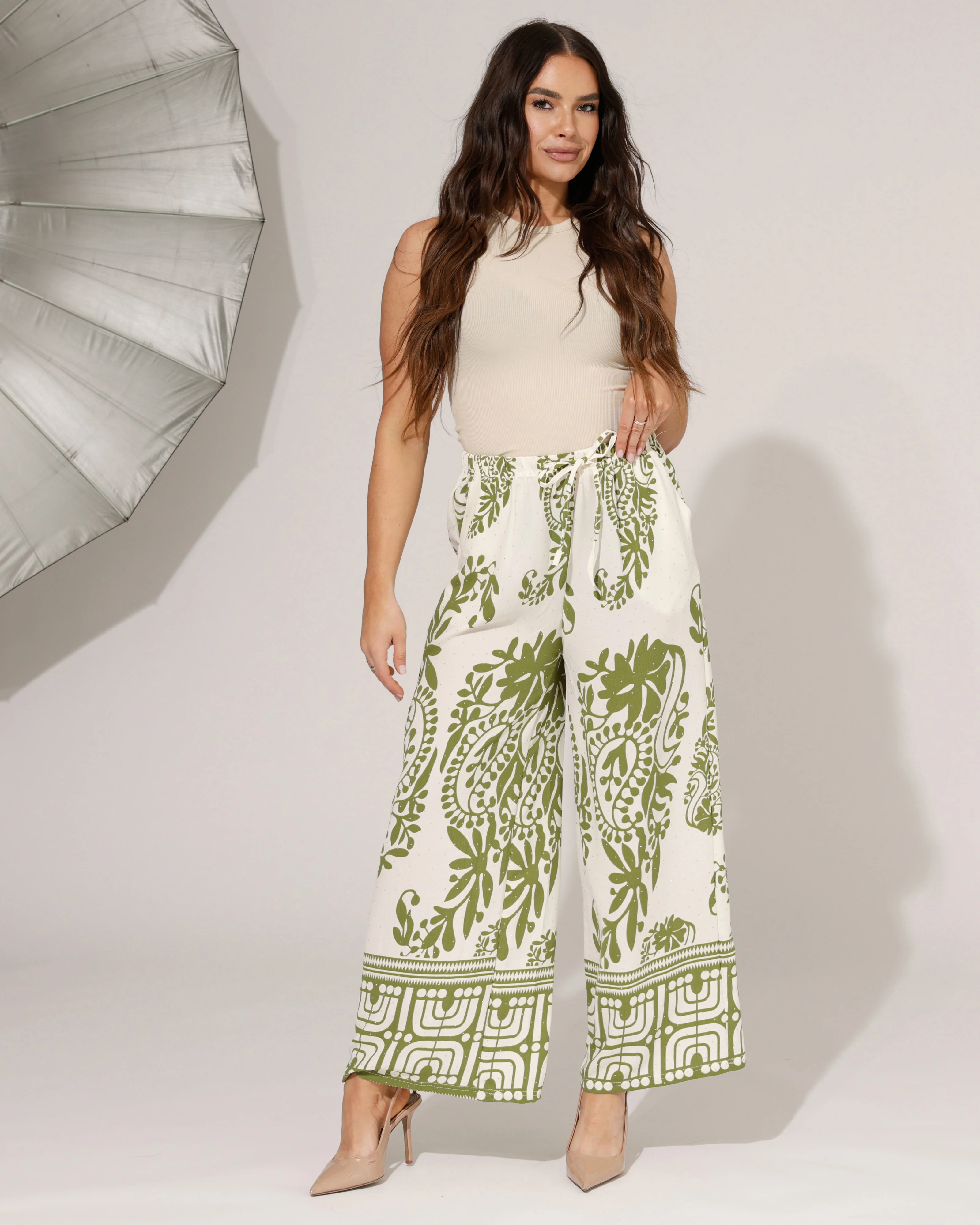 Wijde broek paisley print Farah Groen - Image 3