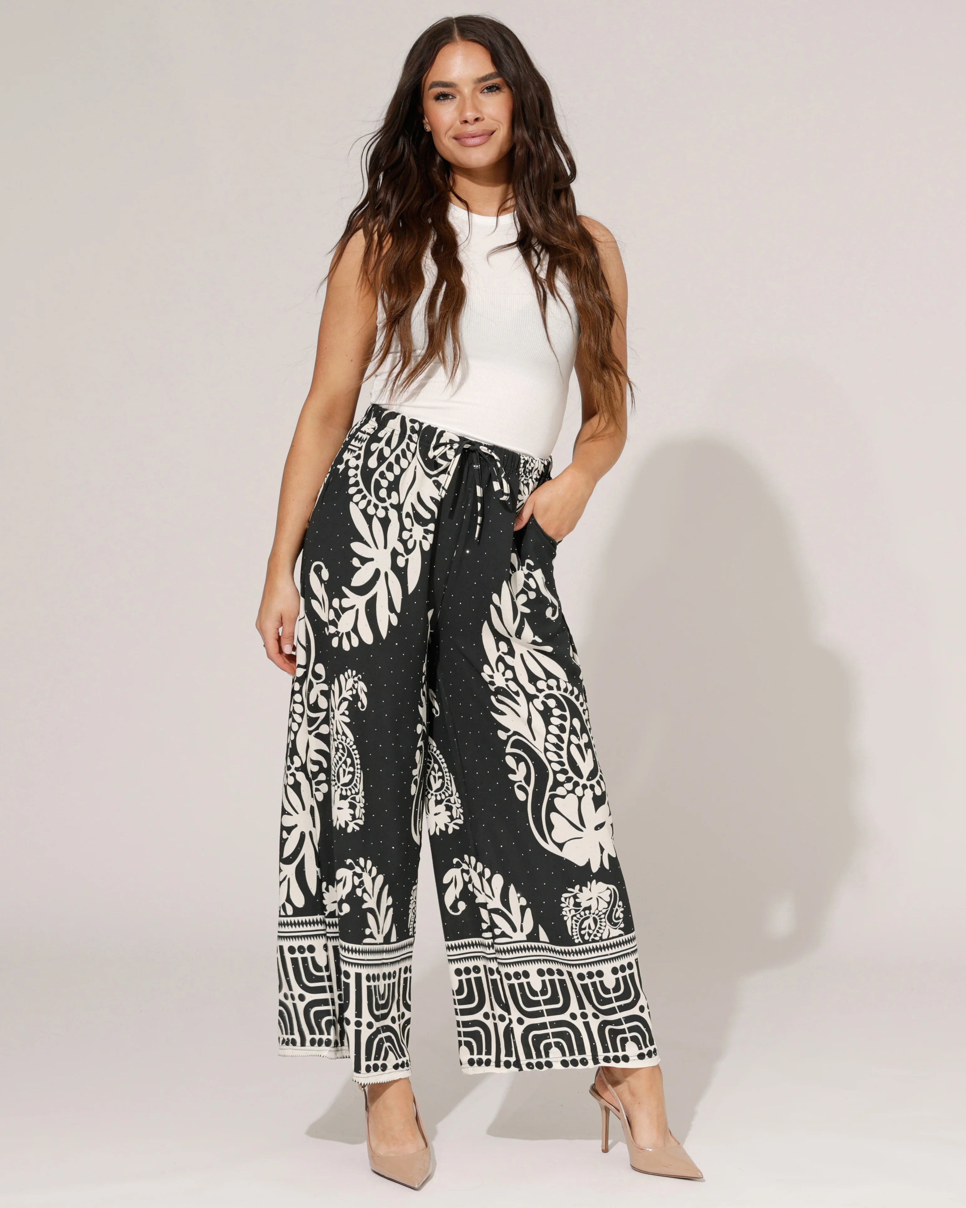 Wijde broek paisley print Farah Zwart - Image 2