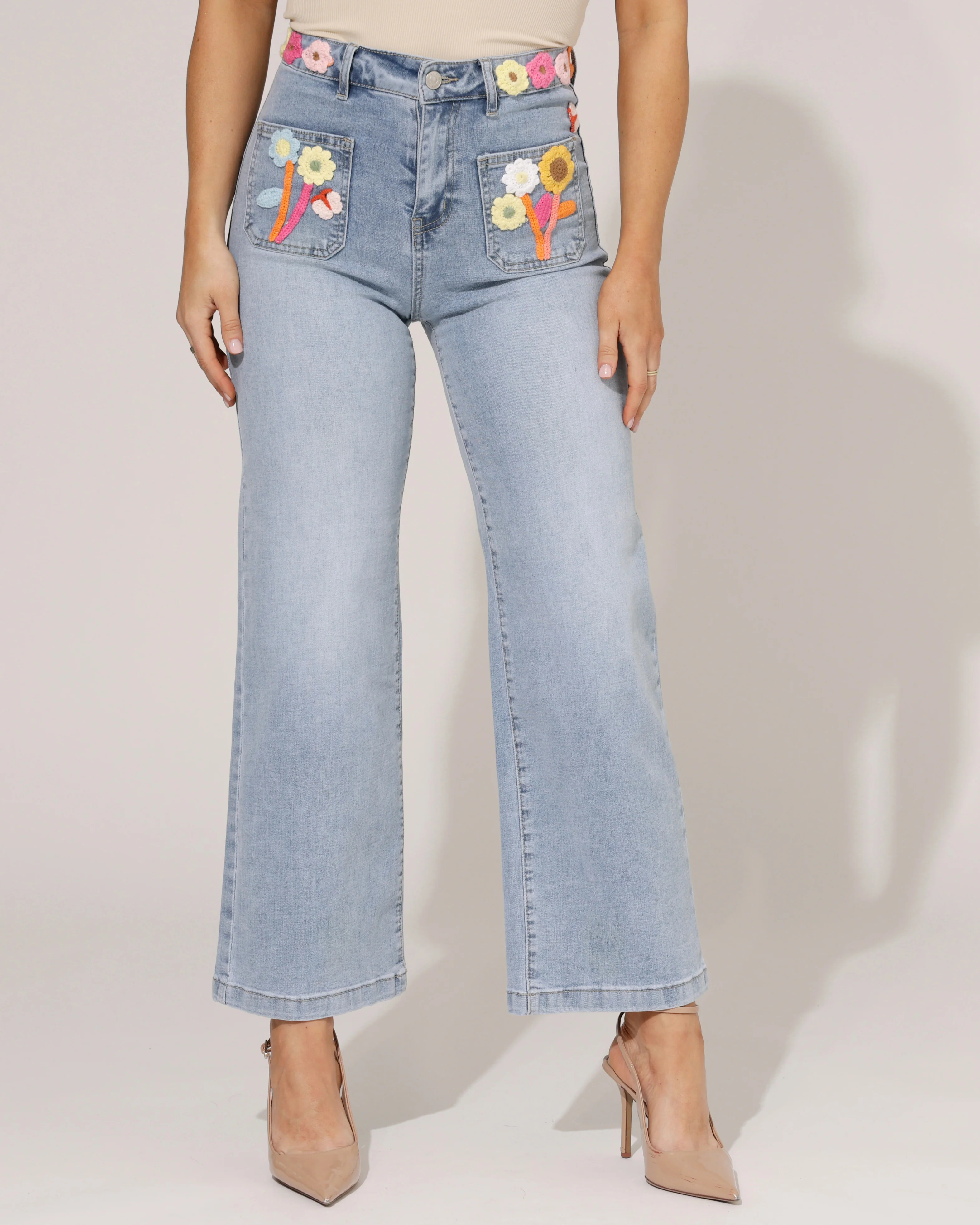 ZAC & ZOE | Wide leg jeans geborduurde bloemen Rendy-N Lichtblauw - Image 2