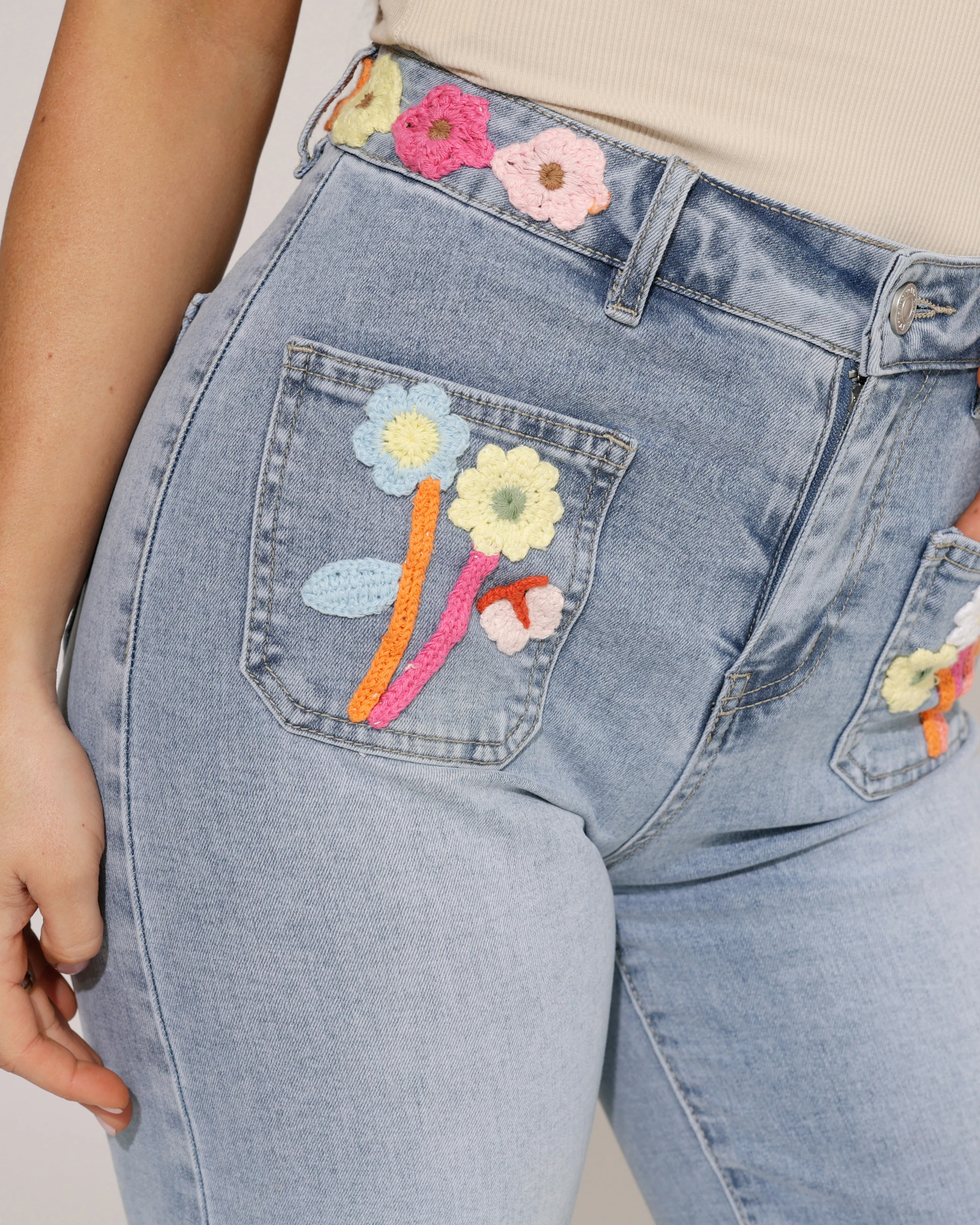 ZAC & ZOE | Wide leg jeans geborduurde bloemen Rendy-N Lichtblauw - Image 6